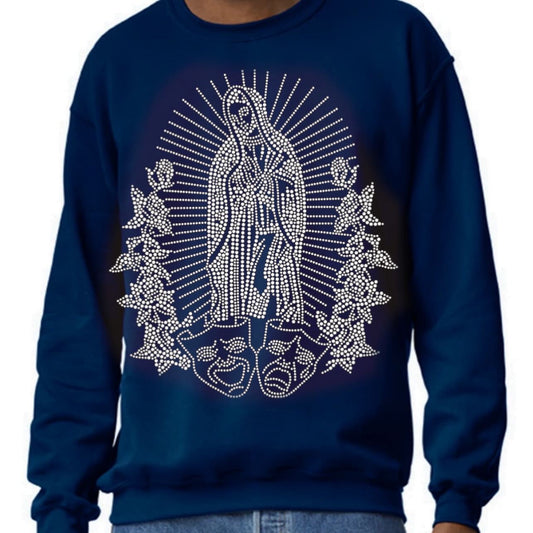 Virgencita rhinestone crewneck (navy blue)