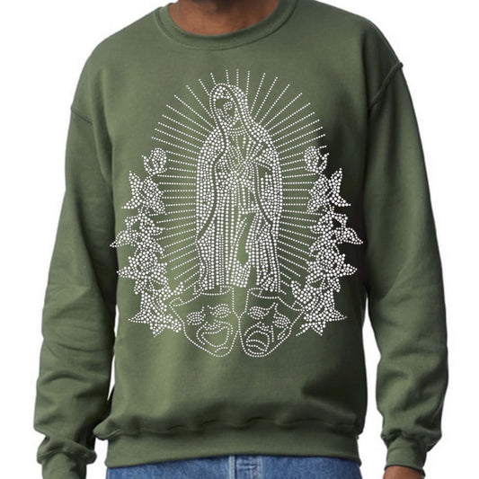 Virgencita rhinestone crewneck (green)